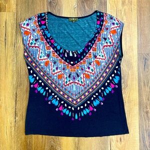 Surkana Bohemian Feather & Beads indigenous cap sleeve t-shirt size M